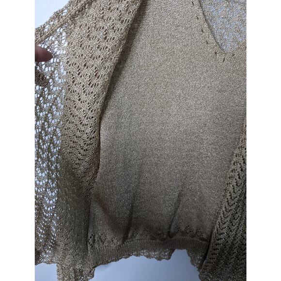 Vintage 80's Maren Gold Metallic Crochet V Neck Cardigan with Faux Two Piece - Picture 4 of 8